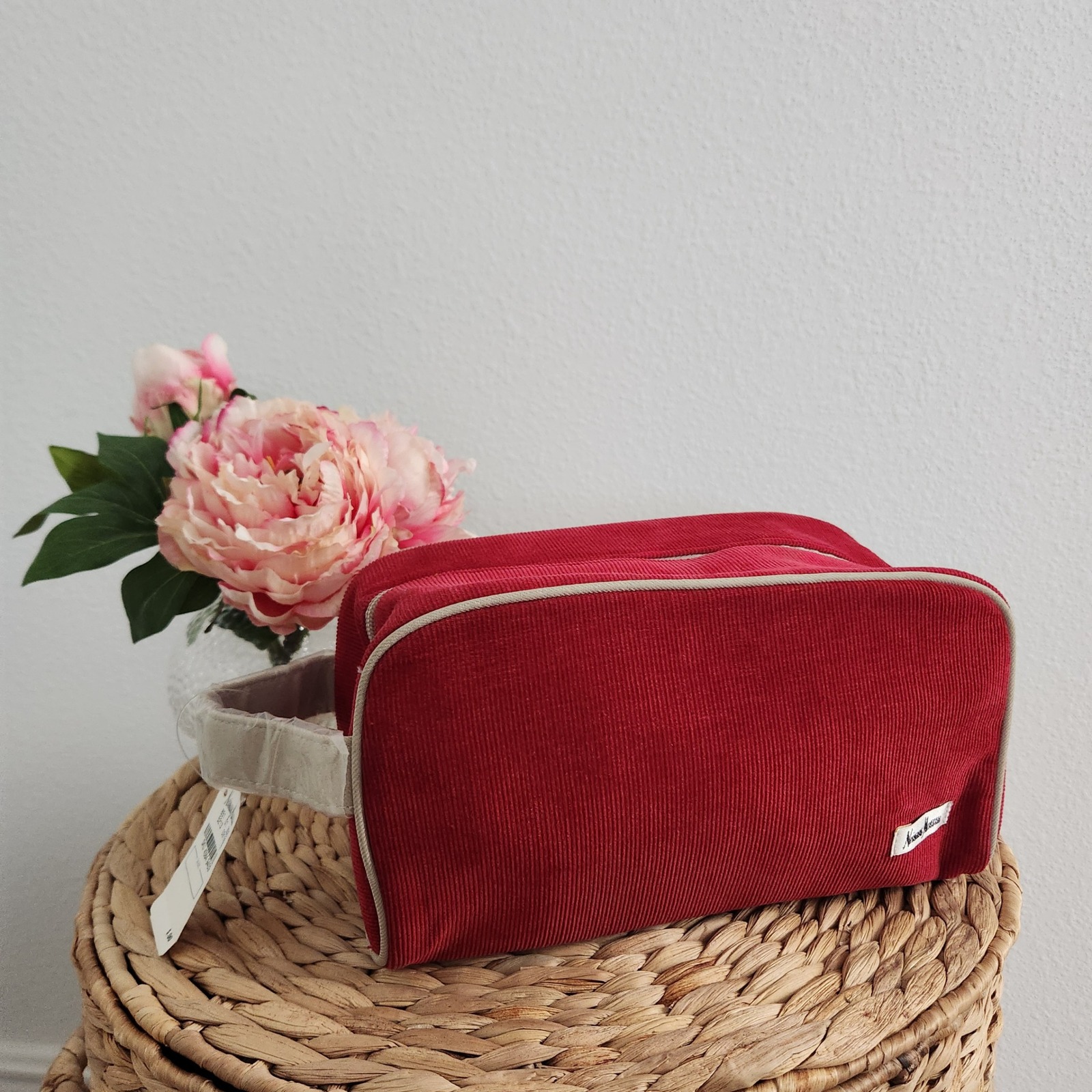 Neiman Marcus Red Corduroy Toiletry Bag Dopp Kit Travel Case New